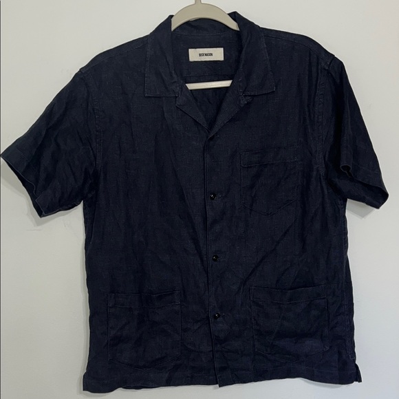 Buck Mason Navy Short Sleeve Button-Up Shirt with Pockets - Picture 1 of 4